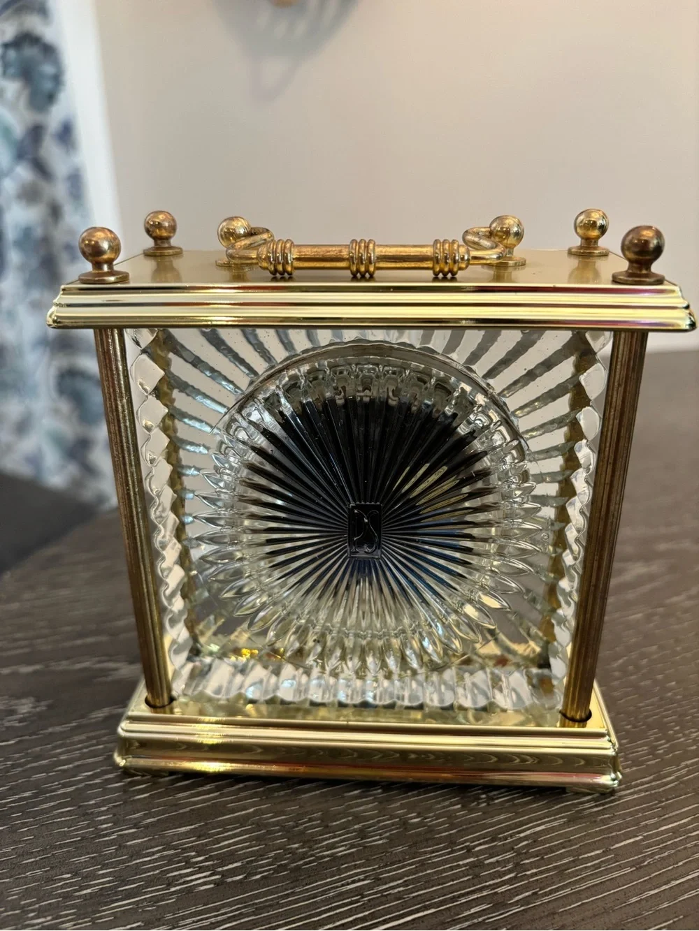 Vintage Paul Sebastian (PS) Quartz Desk Clock Polished Brass/Faceted Crystal